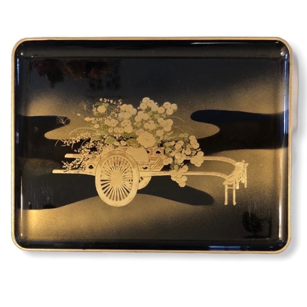 Vintage Otagiri Japan Flower Cart Lacquer Tray - Picture 3 of 9